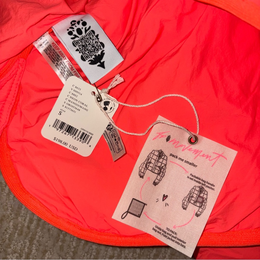 NWT Free People x FP Movement Pippa Packable Puffer Jacket in Neon Coral - Picture 12 of 16